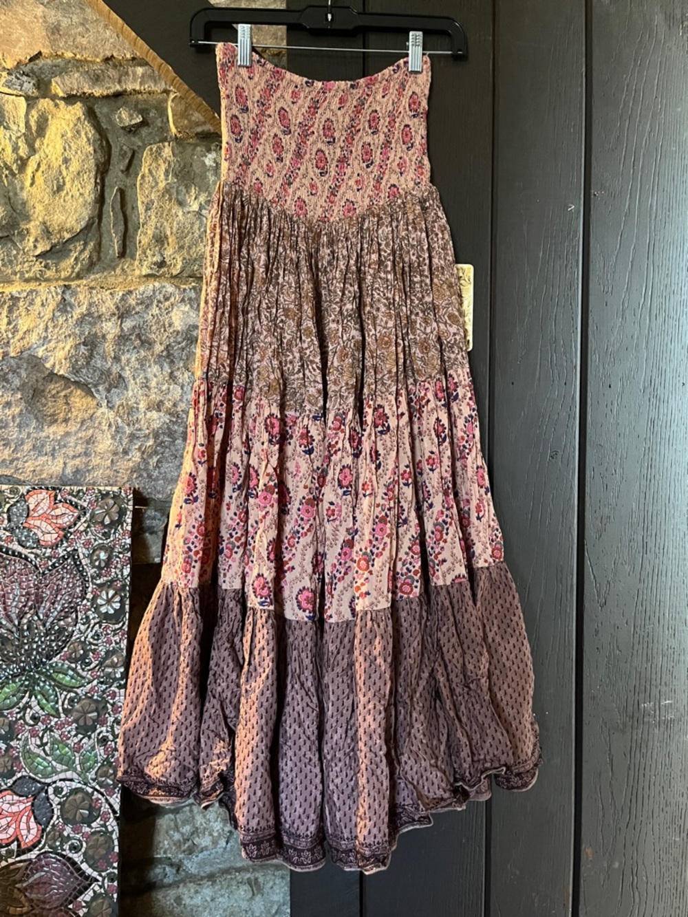 Free People Floral Tiered Maxi Skirt in Mauve and Dusty Rose XS